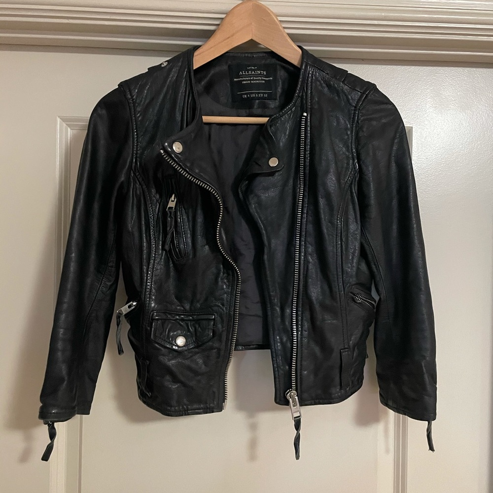 AllSaints RILEY Leather Biker Jacket UK4 US0